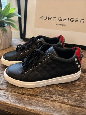 Kurt Geiger Black Sneakers with White Soles and Red Heel Accent